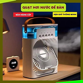 Quạt điều hòa phun sương hơi nước mini để bàn có khay nước chứa đá kèm đèn led 7 màu loại tốt hàng cao câp