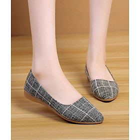 Giày búp bê nữ vải kẻ sọc kiểu dáng công sở dáng cơ bản V224