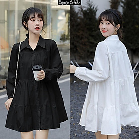 Đầm váy nữ bigsize cổ sơ mi cài cúc tay dài xinh xắn form rộng dấu quần trẻ trung Bigsize Cô Nhỏ - DAMSM - Màu đen