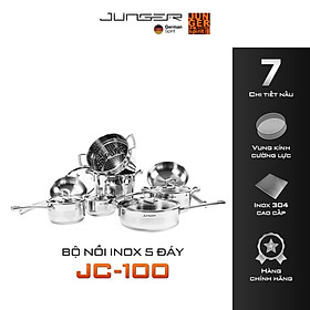 Bộ nồi inox 304 Junger JC-100 13 chi tiết Tay cầm cách nhiệt Hàng Chính Hãng Bảo Hành 12 Tháng