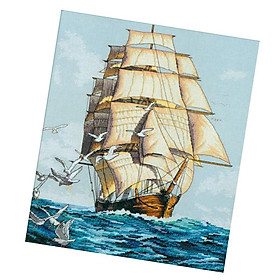 11CT Sailing Boat Stamped Cross Stitch DIY Embroidery Kits for Beginners