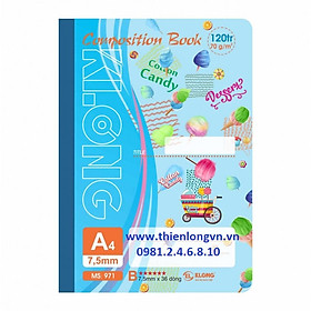 Sổ may dán gáy A4 - 120 trang; Klong 971 bìa xanh