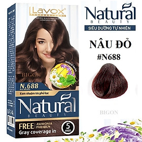 (Nâu Đỏ) Kem Nhuộm Phủ Bạc Cao Cấp Siêu Dưỡng, Tự Nhiên Lavox N.688 - Red Brown