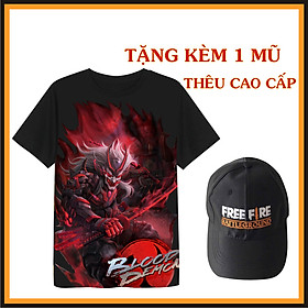 Combo Áo + Mũ lưỡi chai Áo thun màu đen in hình Quỷ Vương Free Fire tặng 1 nón lưới chai thêu cao cấp màu đen cực chất