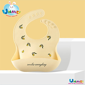 Yếm ăn dặm silicon cho bé ,có máng chống thấm đồ dùng cao cấp hình thú siêu cute tiện dụng -Thương Hiệu Unmei - Vàng - Lemon