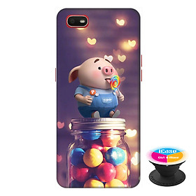 Ốp lưng cho điện thoại Oppo A1K hình Heo Con Ăn Kẹo tặng kèm giá đỡ điện thoại iCase xinh xắn - Hàng chính hãng