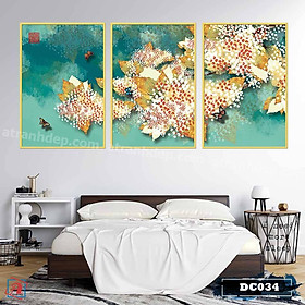 Bộ 3 tranh canvas treo tường Decor Họa tiết hoa lá cách điệu, phong cách tân cổ điển – DC034