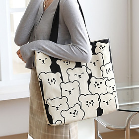 Túi tote túi vải canvas phong cách Hàn quốc có khóa miệng và ngăn phụ bên trong tiện lợi thời trang NEW-0095 siêu đẹp