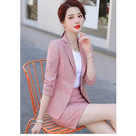 Set bộ vest nữ thiết kế công sở kèm chân váy dập ly xanh AVJ00013  MIU  store
