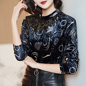 Áo nhung hoạ tiết cổ kết lưới