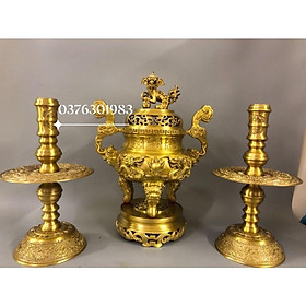 Mua Bộ đỉnh thờ Lư thờ bằng đồng cao 50cm hàng đúc thủ công  bộ đỉnh thờ ngũ sự song Long chầu Nguyệt