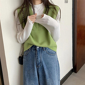 Áo len gile nữ phong cách Hàn Quốc trẻ trung phối đồ dễ thương