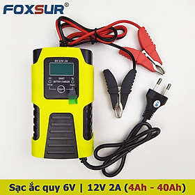 Sạc bình ắc quy 6V 12V 4Ah - 40Ah FOXSUR FBC061202D 2A tự ngắt khi đầy phục hồi ắc quy khử sunfat chống ngược cực
