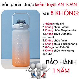 Bình đựng nước 2 lít có vạch chia báo giờ uống nước Tặng kèm stiker ngộ nghĩnh dễ thương