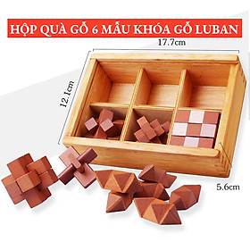 Set quà tặng 6 khóa gỗ Luban hộp gỗ giải đố phát triển trí thông minh rèn