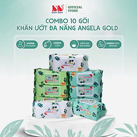 Combo 10 Gói Khăn ướt đa năng cho bé Baby Angela Gold vải không dệt rayon cao cấp 100 miếng (18x20cm)