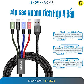 Cáp sạc 3.5A Baseus Rapid Series kết nối 2 Type-C/ Micro/ iPhone tiện lợi dài 1.2M - Hàng chính hãng