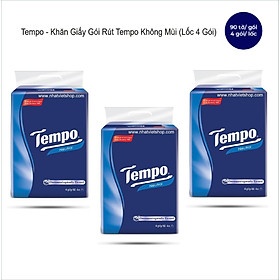 Tempo - Khăn Giấy Gói Rút Không Mùi - Softpack Neutral 4 Lớp (90 Tờ/1 Gói) Loại Lốc 4 Gói