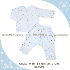 Bộ Dài Tay Cài Thẳng Chất Mỏng Vừa Cho Bé Từ 0-3M Đến 9-12M