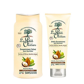 Combo Dầu gội & Dầu xả tóc phục hồi tóc hư tổn chiết xuất Dầu Argan, Bơ Hạt Mỡ, Dầu Olive Le petit Olivier (250ml + 200ml)