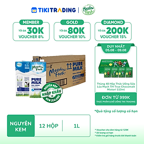Thùng 12 hộp Sữa tươi tiệt trùng nguyên kem Meadow Fresh 1L hàng New Zealand