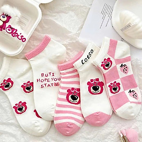 Tất Nữ, Combo 5 Đôi Tất Nữ Cổ Ngắn, Mẫu Tất Nữ Hình Gấu Nhiều Màu Dễ Thương Thời Trang - Giao Mẫu Ngẫu Nhiên - HAPPY