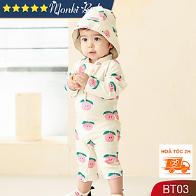Bộ bơi liền hoa quả kèm mũ chống nắng cho trẻ em, chất bơi đẹp, phom gọn dàng dễ thương, chất thun bơi đẹp co giãn 4c | BT03