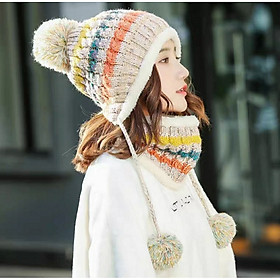 Mũ Len Nữ Kèm Khăn Choàng Nón Len Nữ Kèm Khăn Thời Trang Hàn Quốc - DONA21012901