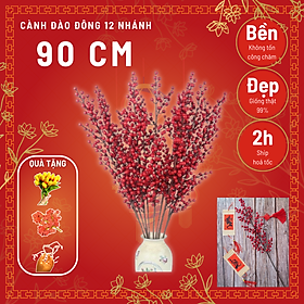 Mua Cành đào đông đỏ giả - Size từ 70cm đến 90cm - Cây giả  hoa lụa Decor trang trí nhà cửa