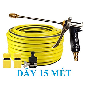 Bộ dây vòi xịt nước rửa xe, tưới cây . tăng áp 3 lần, loại 15m 206701-2 đầu đồng, cút+tặng mở chai