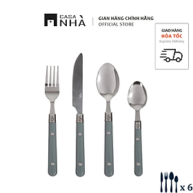 Mua Bộ 24 dao muỗng nĩa bằng thép không gỉ cán màu SIMPLE - Set 24 dụng cụ ăn cho 6 người