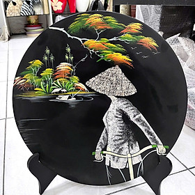 Dĩa sơn mài cao cấp Thanh Bình Lê họa tiết cô gái áo dài Việt Nam