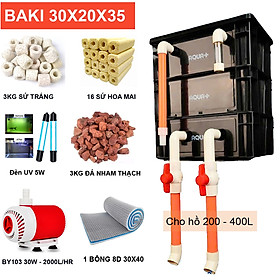 Bộ Lọc Nước Hồ Cá Koi 200-400L: Thùng Baki 3 Tầng, Bơm Baoyu 30W, Đèn UV 5W, Vật Liệu Lọc Đầy Đủ (B)
