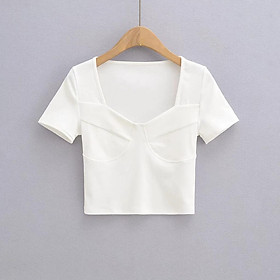 Áo croptop nữ ôm body cổ vuông tay ngắn Ozenka , áo crt kiểu thun cotton màu đen trắng dưới 55 kg mặc đi chơi