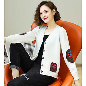 Áo cardigan len nữ phối họa tiết cách điệu tay và túi, thời trang thu đông 2021