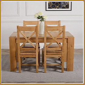 Bộ bàn ăn Rustic Oak bàn 1m4, kèm 4 ghế juno sofa ( Vàng Gỗ Tự Nhiên)