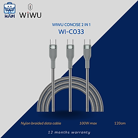 Cáp sạc hàng chính hãng WiWU Concise 3-in-1 100W WI-C033, combo 3 cáp, bọc dù