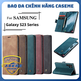 Bao da cao cấp dành cho Samsung S23 Ultra, Samsung S23 Plus, Samsung S23 dạng ví Caseme - Hàng Nhập Khẩu - Xanh - Galaxy S23