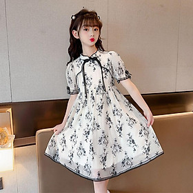 SHUANGYAN Cô gái ăn mặc Midboy mùa hè 2023 mực vẽ sườn xám váy cô gái phong cách phương Tây cổ trang công chúa váy