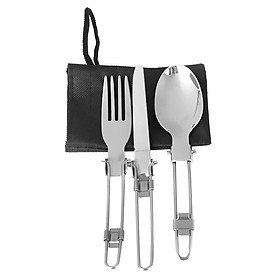 Outdoor Camping Hiking Picnic Foldable Stainless Steel Tableware Kitchen Cutlery Supplies Set of 3PCS