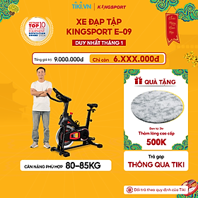 Xe đạp tập KINGSPORT Stronger E-09 bánh đà 6kg, kháng lực từ tính êm ái, tích hợp đồng hồ đo lường chỉ số, cân nặng phù hợp từ 80-85kg