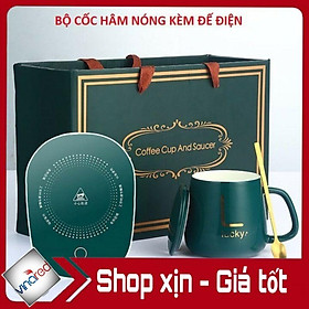 Mua Bộ ly sứ điện hâm nóng Lucky xanh ngọc