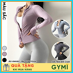 Áo khoác tập gym yoga nữ GYMI AK03 dáng croptop thể thao chất vải dệt dày dặn thoáng khí chống nắng - M