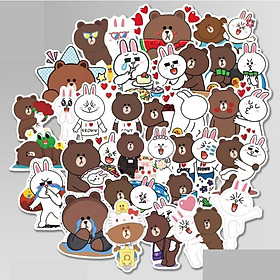 Set 60 sticker Gấu Thỏ Line Brown and Cony hình dán có ép lụa