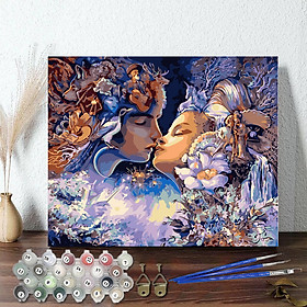 Mua Tranh sơn dầu số hoá tự tô đã căn sẵn khung 40x50 cm (painting by number) - R060 Đôi tình nhân
