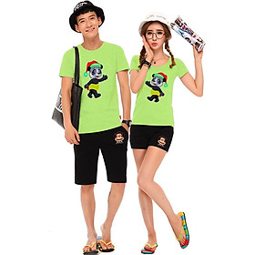 Bộ Áo Thun Đôi Nam Nữ Gấu Anh Gấu Em Màu Xanh Chuối - L