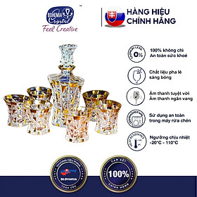 Mua Bộ Bình và 6 Ly Uống Rượu Whiskey Pha Lê Mạ Vàng Họa Tiết Kim Cương (700/200ml)