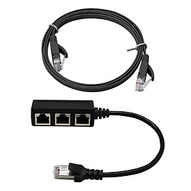 RJ45 Male to 3 Female Network Extender Cable Splitter + Cat 6 Cable Black