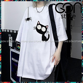 Áo thun tay lỡ nam nữ giá rẻ form rộng freesize  unisex mèo nhện - CAT 3.