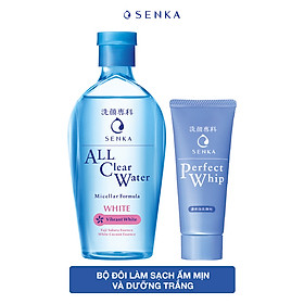 Bộ đôi làm sạch ẩm mịn và dưỡng trắng (Nước tẩy trang Micellar Trắng Da 230ml + SRM Tạo Bọt Senka Perfect Whip 50g)
